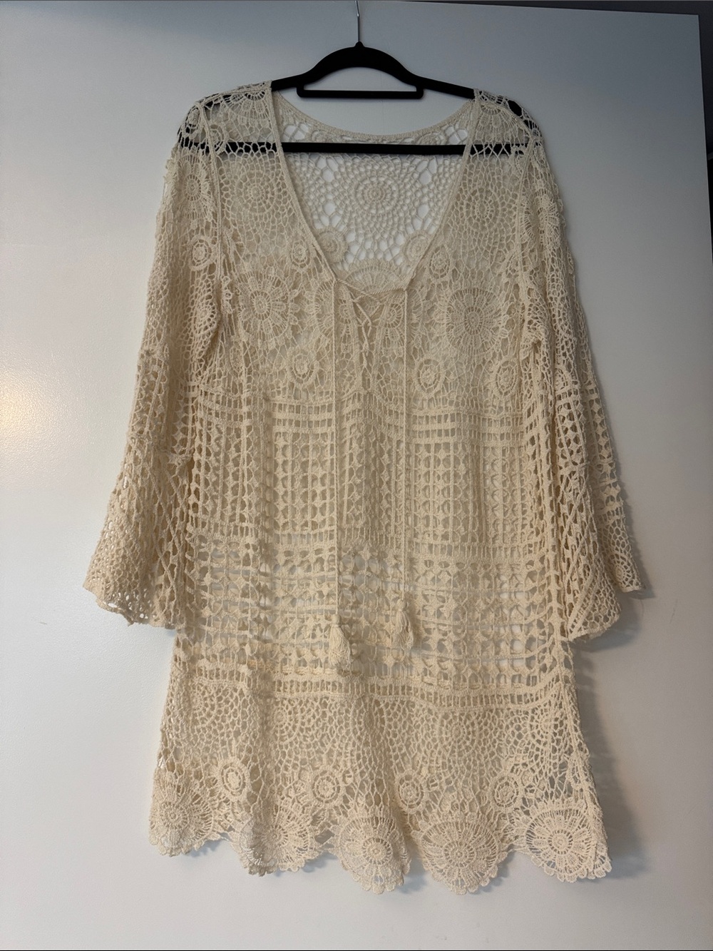 Crochet Tunic Dress in Cream